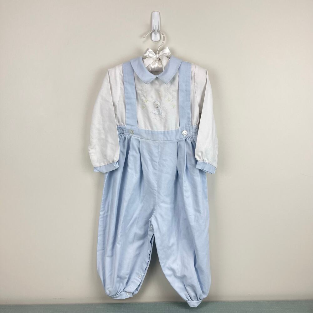 Vintage Rosey Kids Embroidered Blue White Outfit 24 Months